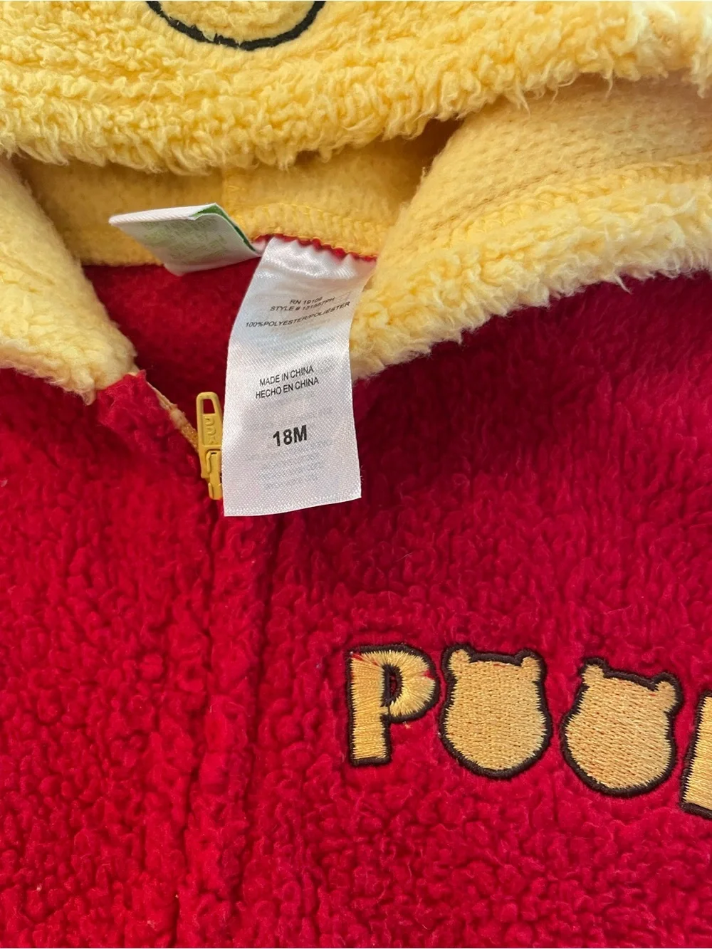 Winnie the pooh Disney baby zip up jumper costume Fleece Size 18 Months